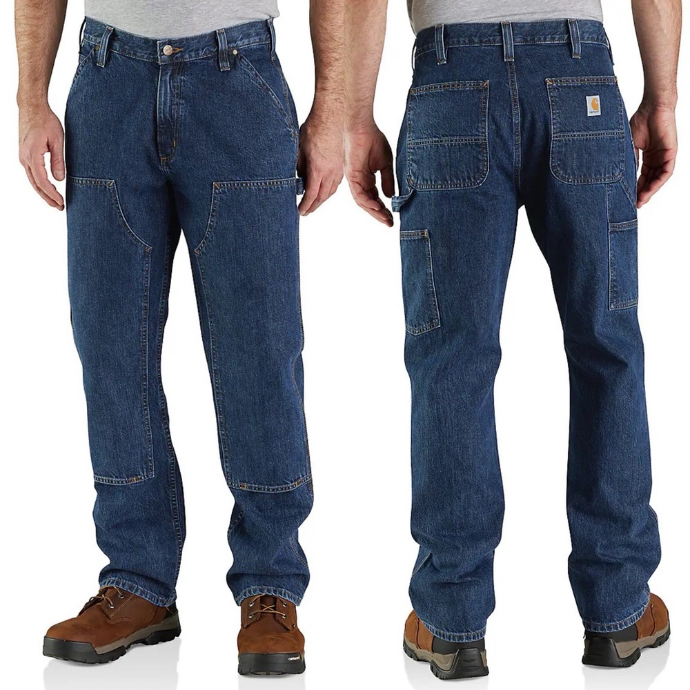 Carhatt Loose Original Fit Logger Dungaree Straight Leg Blue Denim Jeans